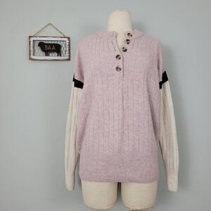 Madewell Bowden Henley Sweater Sz XS Coziest Yarn Pink Merino Wool Alpaca Blend‎